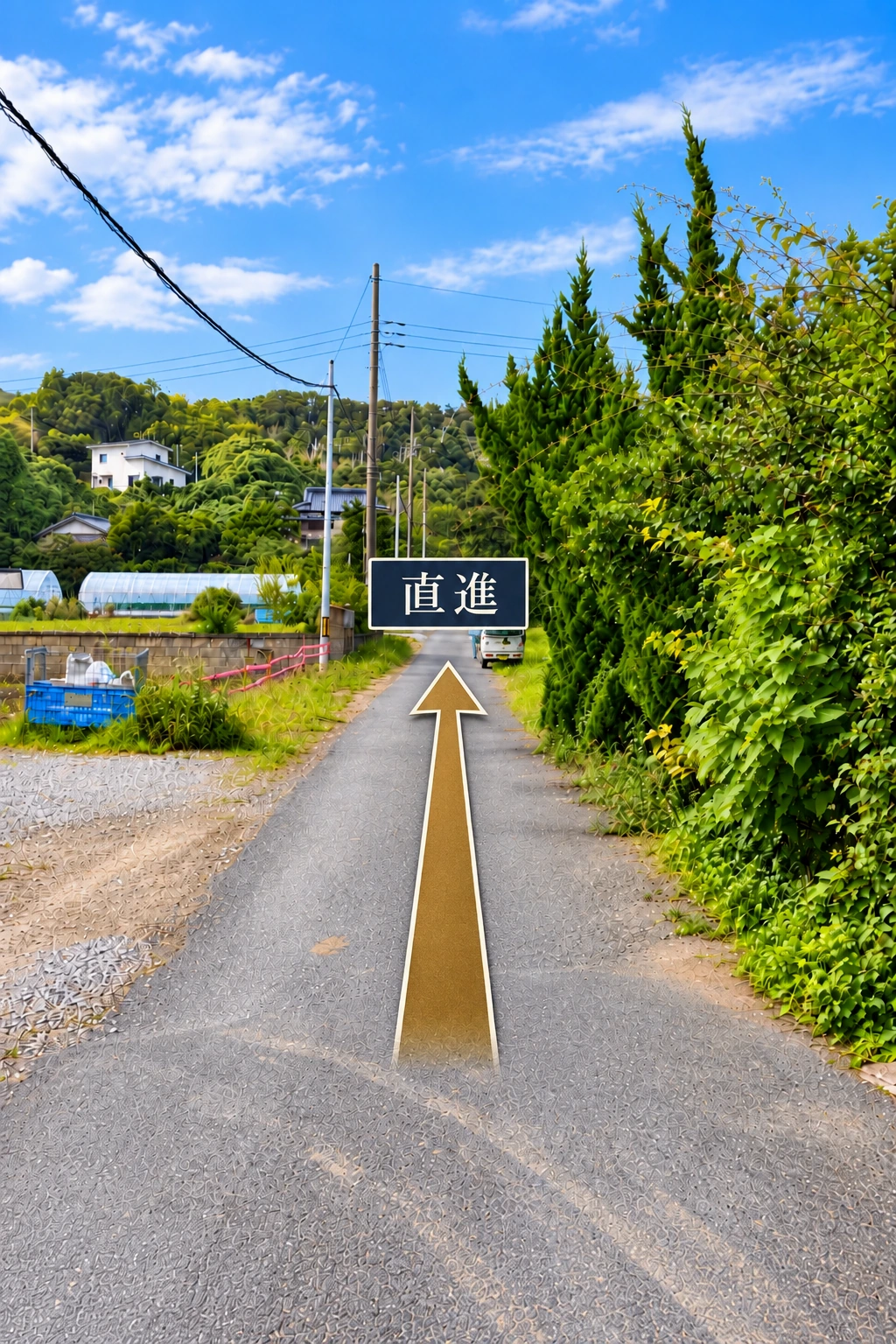 道順2:写真の細い道を、そのまま直進します。